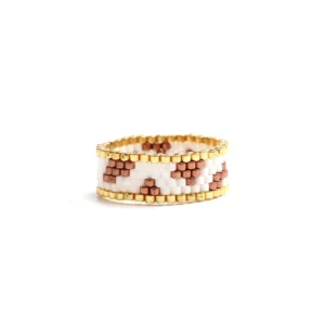 Bague Perle Rocaille Fantaisie Blanche Dore
