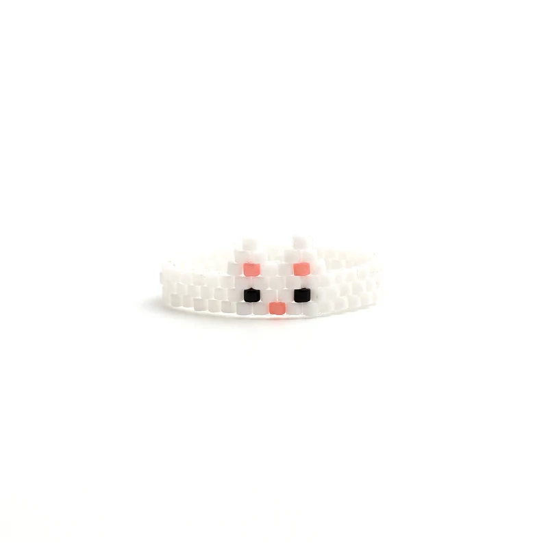Bague Perle Rocaille Fantaisie Chat Blanc