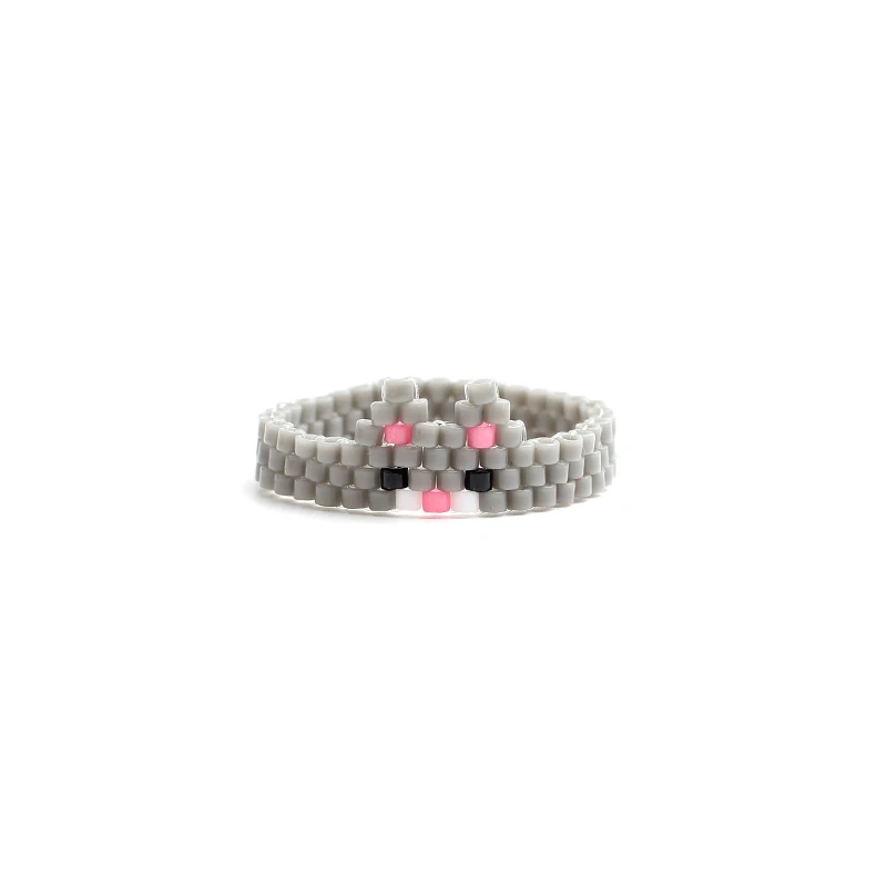 Bague Perle Rocaille Fantaisie Chat Gris