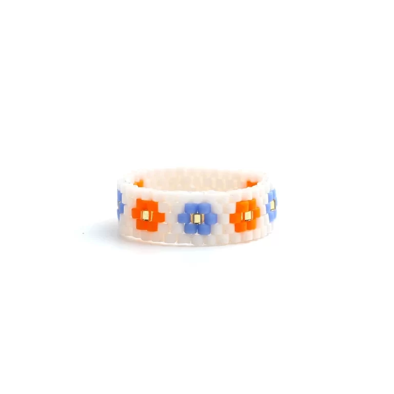 Bague perle de rocaille fantaisie fleurs