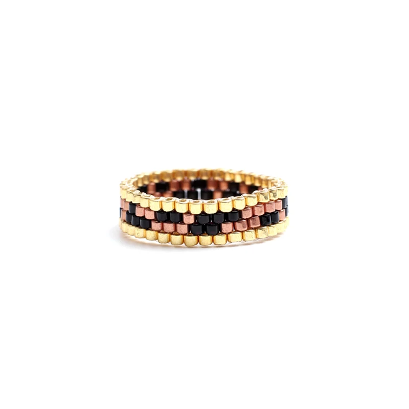 Bague Perle Rocaille Fantaisie Noir Dore