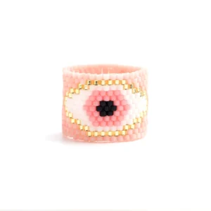 Bague Perle Rocaille Fantaisie Oeil Rose