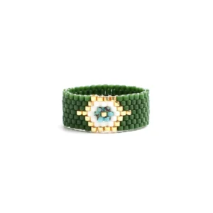 Bague perle de rocaille fantaisie verte