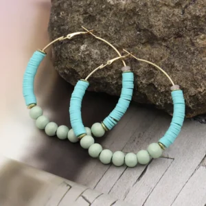 Boucles Doreilles Heishi Avec Perles Bleu Ciel 2