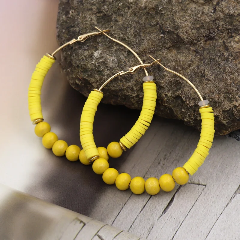 Boucles Doreilles Heishi Avec Perles Jaunes 2