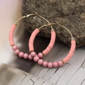 Boucles Doreilles Heishi Avec Perles Rose 2