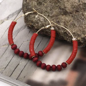 Boucles Doreilles Heishi Avec Perles Rouge 2