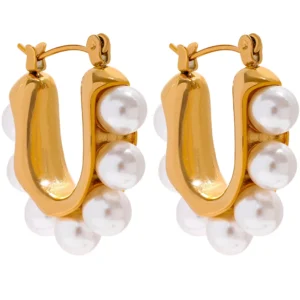 Boucles Doreilles Perles Creoles Fantaisie Or