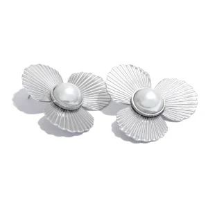 Boucles Doreilles Perles Fleur Argent
