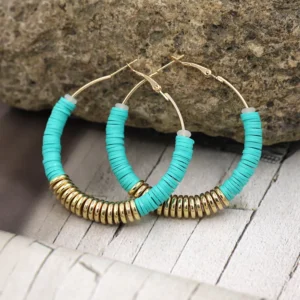 Boucles Doreilles Perles Heishi Bleu Turquoise 2