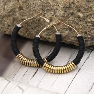 Boucles Doreilles Perles Heishi Noires 2