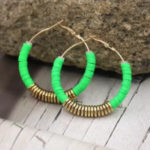 Boucles Doreilles Perles Heishi Vertes 2