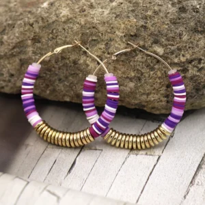 Boucles Doreilles Perles Heishi Violet 2