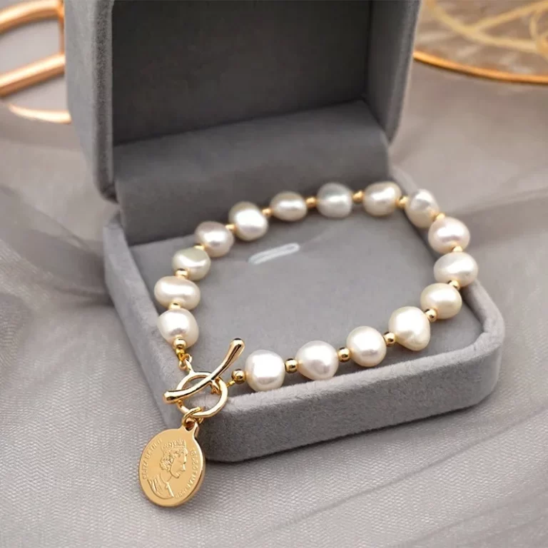 Bracelet Grosses Perles Or Medaillon