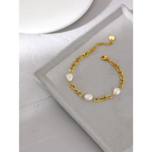 Bracelet perle avec chaîne or (3 perles)