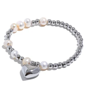 Bracelet Perle Charm Coeur Argent