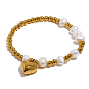 Bracelet Perle Charm Coeur Or