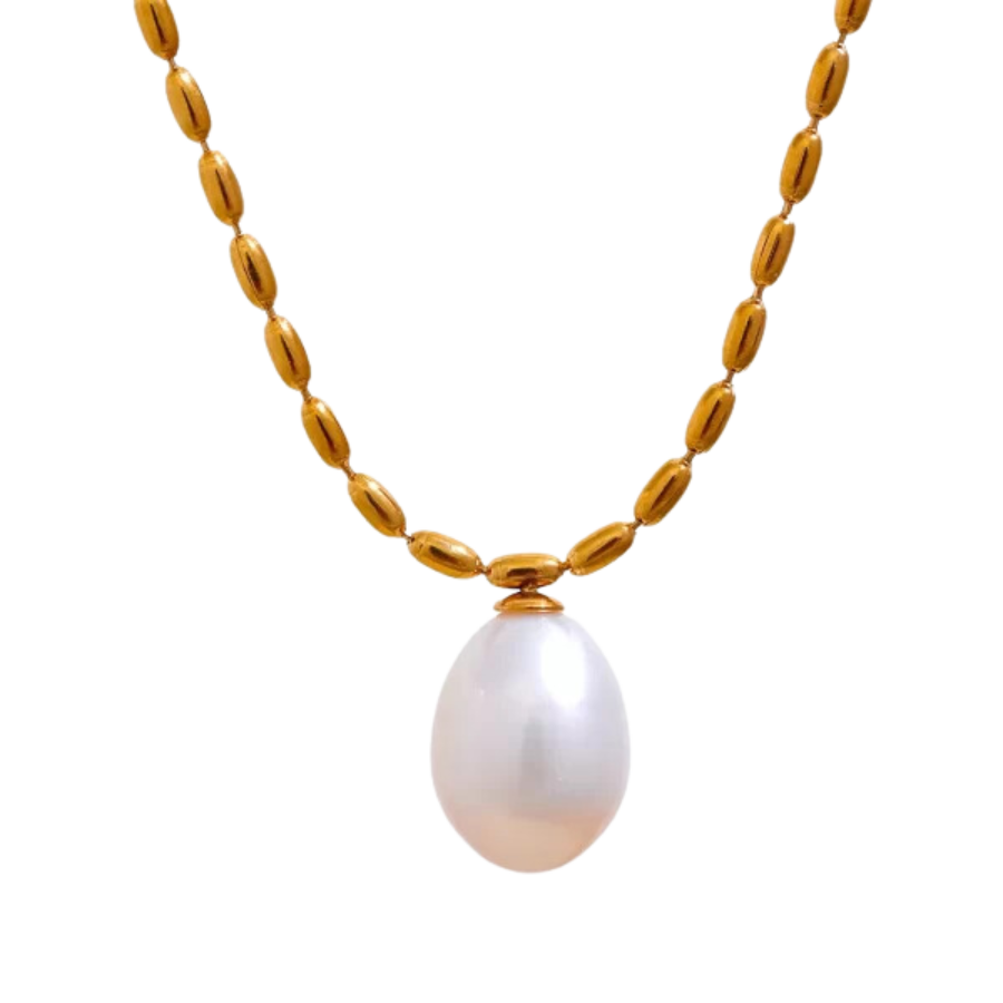 Collier avec pendentif perle en acier inoxydable or