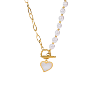 Collier perle avec pendentif coeur et chaîne en or