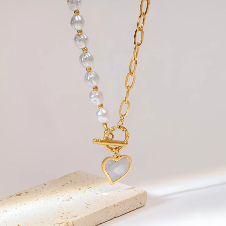 Collier Perle Pendentif Coeur Nacre Chaine Or