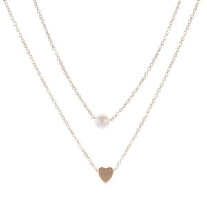 Collier perle 2 niveaux pendentif coeur fantaisie (or)