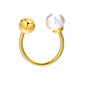 Bague avec perles blanche et dorée ajustable