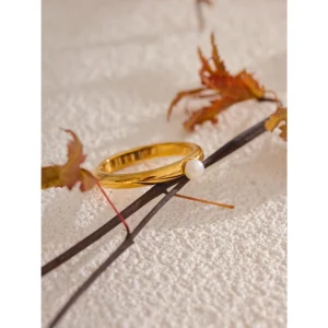 Bague perle classique dorée en acier inoxydable