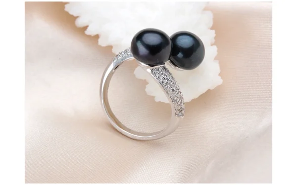 Bague Perle Noire Et Bleue Naturelle Montée Sur Argent Massif - Taille 52 - Occasion