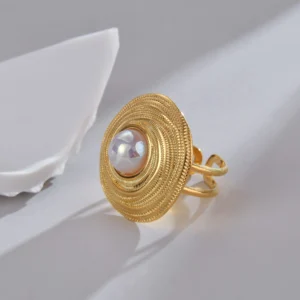 Bague perle or ovale ajustable