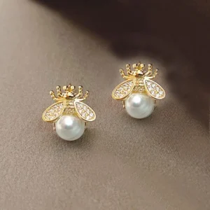 Boucles d'oreilles perles abeille dorées