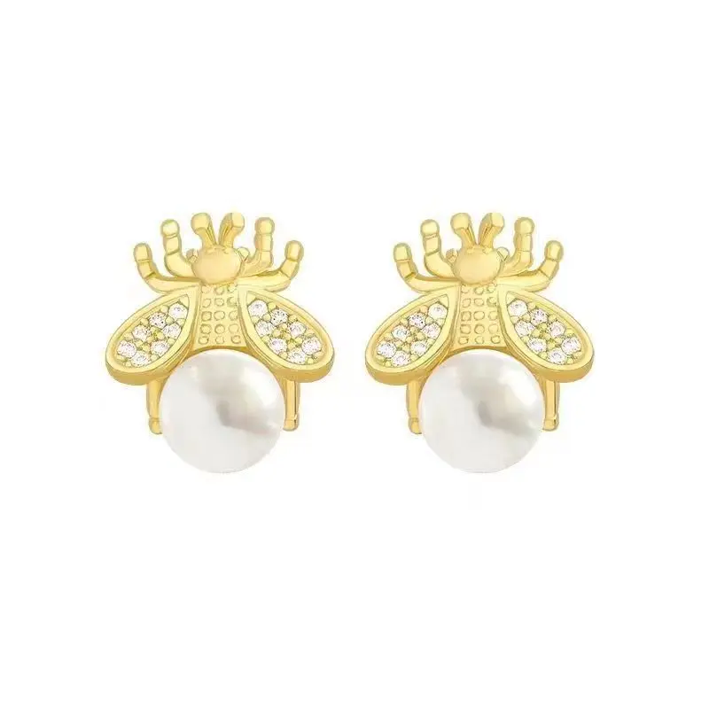 Boucles d'oreilles perles abeille dorées