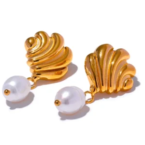 Boucles d'oreilles perles dorées avec vagues
