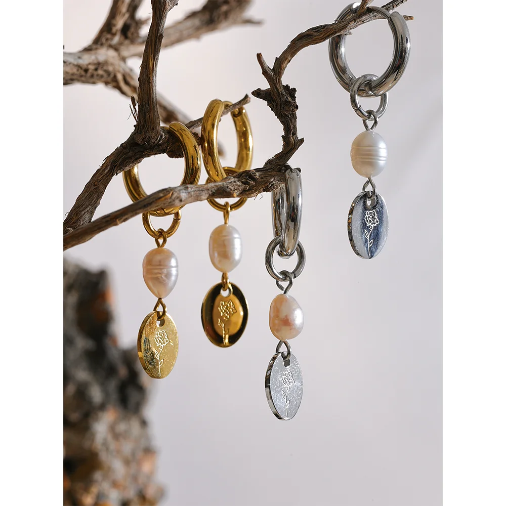 Boucles d'oreilles perles pendantes avec médaillon argent