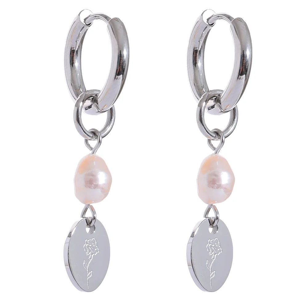 Boucles d'oreilles perles pendantes avec médaillon argent