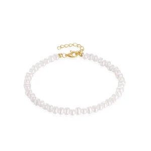 Bracelet perles blanches en argent doré