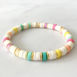 Bracelet perles heishi blanc et multicolore
