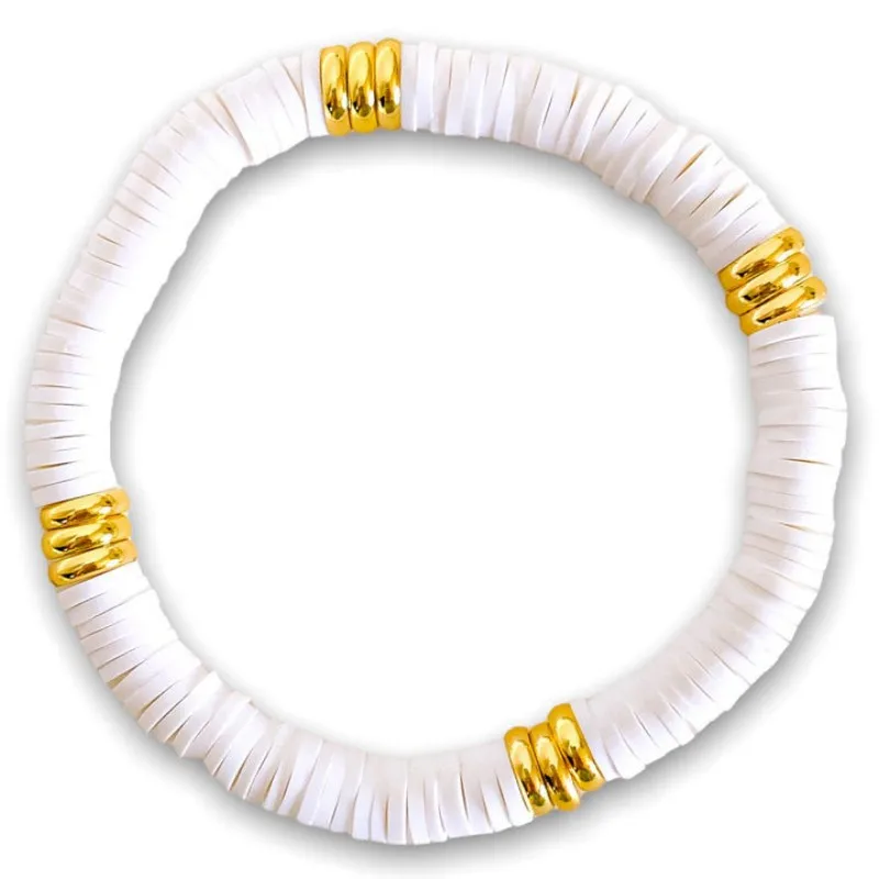 Bracelet perles heishi blanc et or