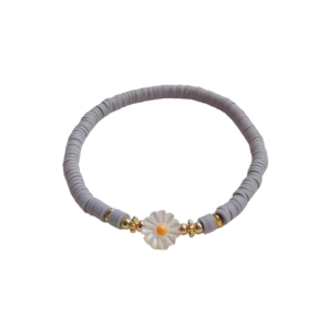Bracelet perles Heishi grises avec fleur