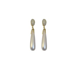 Boucles d'oreilles perles longues pendantes fantaisie avec pierres brillantes