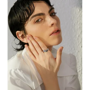 Anneau ajustable irrégulier argenté avec perle simulée incrustée