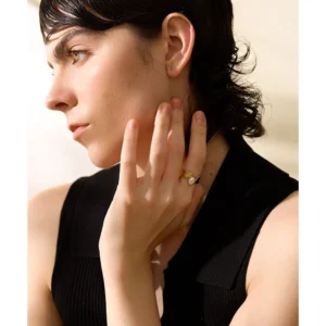 Anneau ajustable irrégulier doré avec perle simulée incrustée