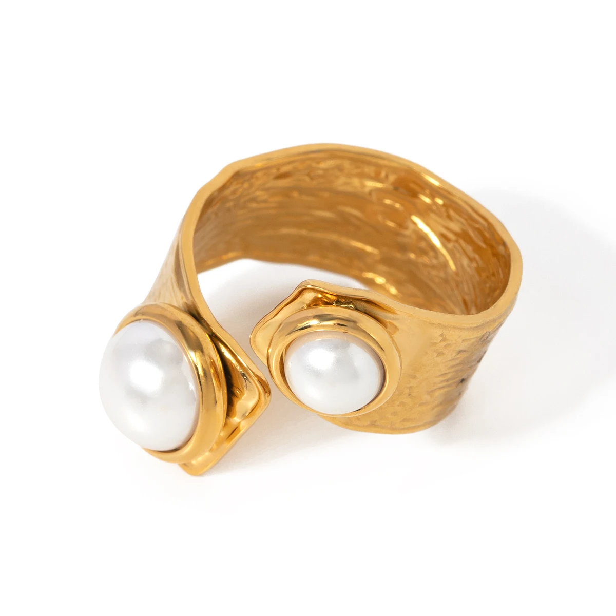 Bague double perles dorée irrégulière