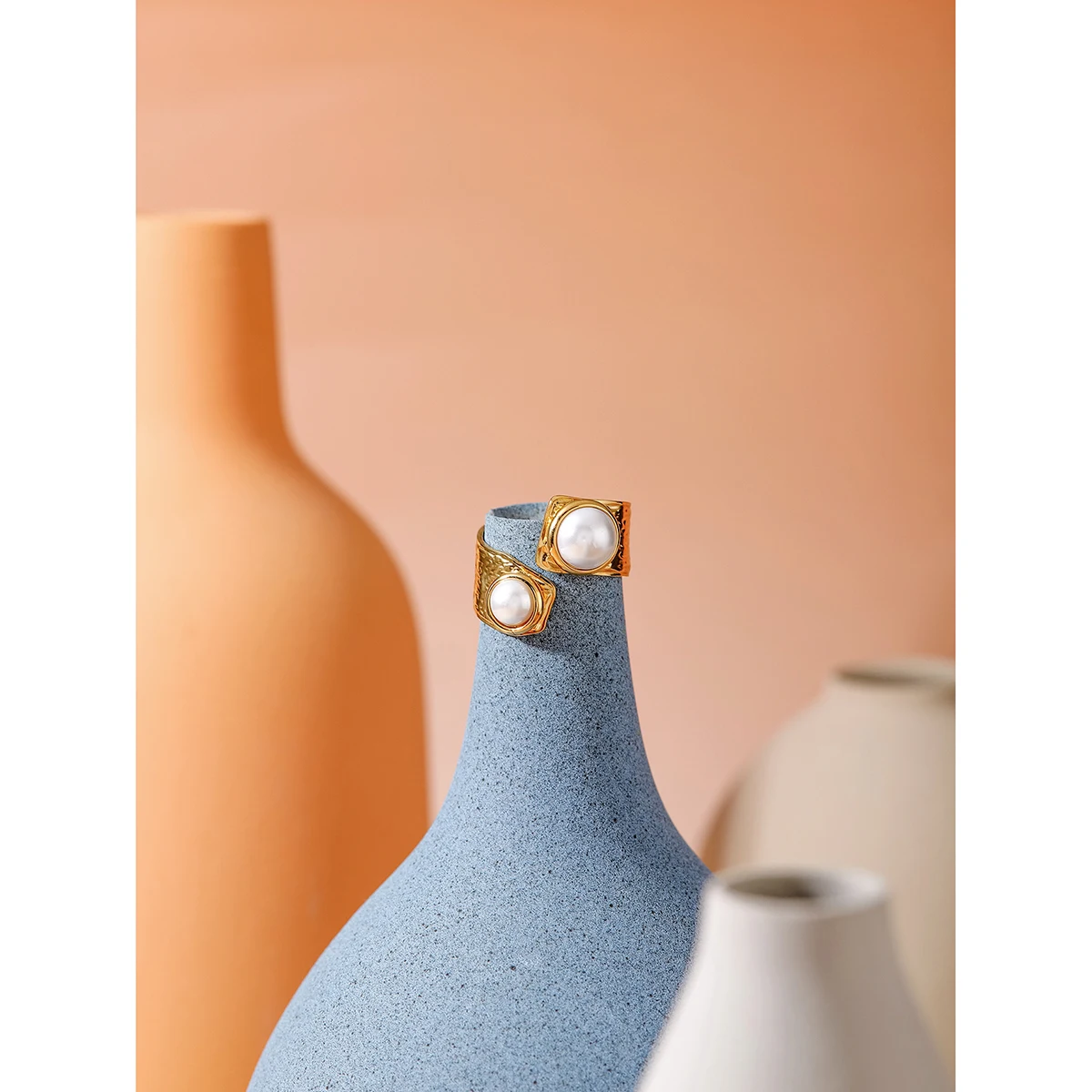 Bague double perles dorée irrégulière