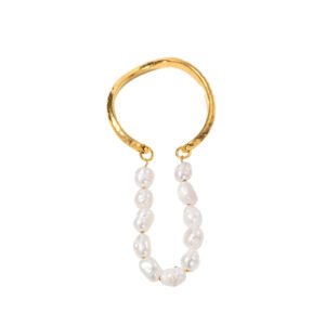Bague perle blanche double dorée ajustable