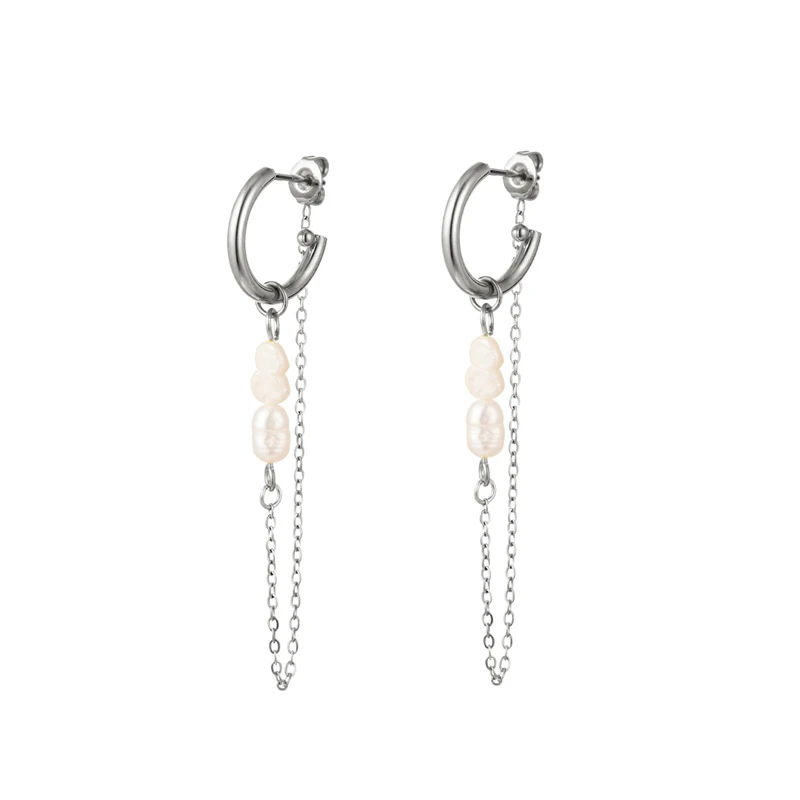 Boucles d'oreilles avec chaîne pendante argentées
