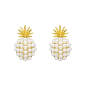 Boucles d'oreilles dorées ananas fantaisie avec perles