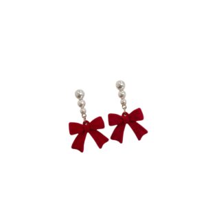 Boucles d'oreilles noeud papillon rouge et perles