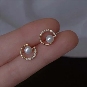 Boucles d'oreilles perles avec cercle et cristaux