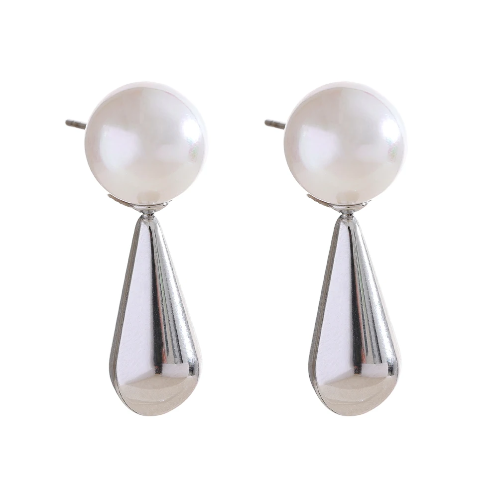 Boucles d'oreilles perles avec gouttes allongées argentées
