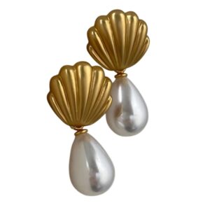 Boucles d'oreilles perles et coquillages dorées
